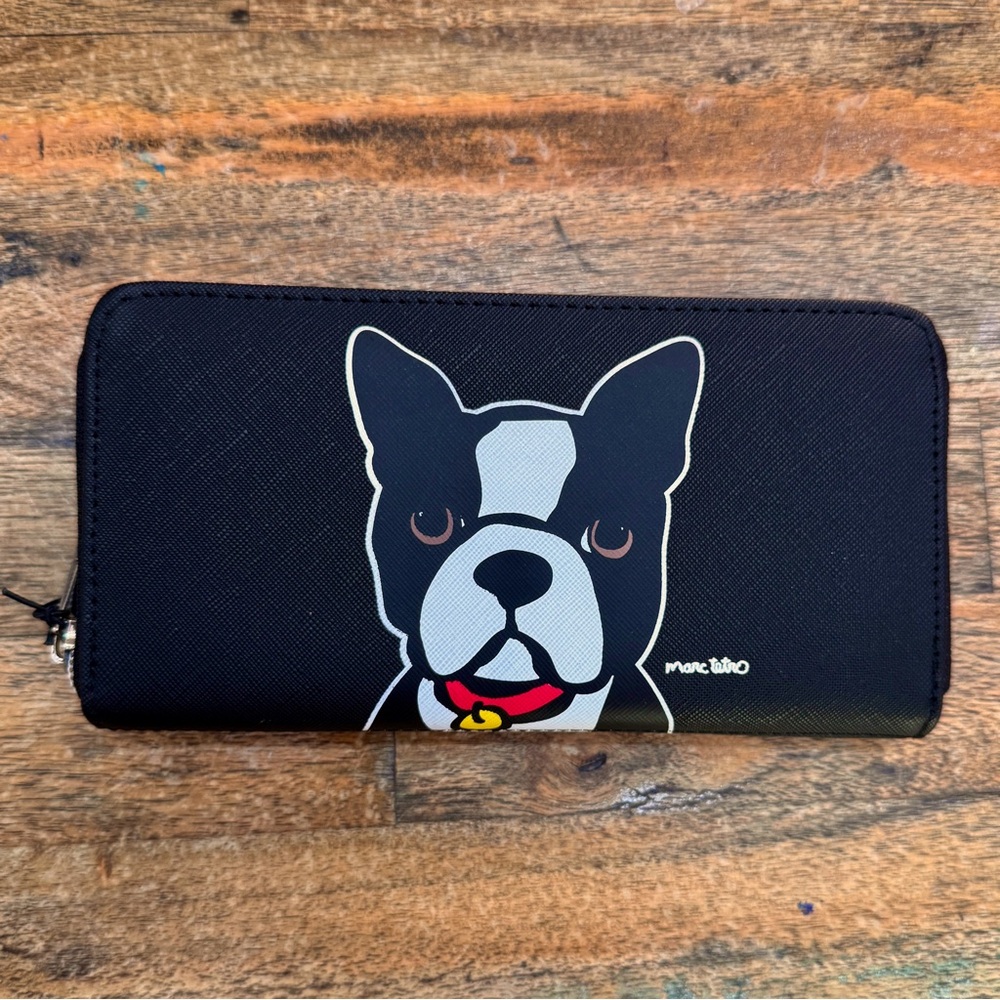 Marc Tetro Boston Terrier Dog Print Black Zipper Wallet